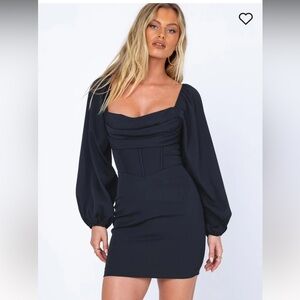 Princess Polly Lillie long sleeve mini black dress